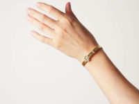Edwardian 14ct Gold Buckle Bangle set with Natural Split Pearls & Rose Diamonds
