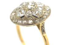 Edwardian 18ct Gold Oval Old Mine Cut & Rose Cut Diamond Cluster Ring