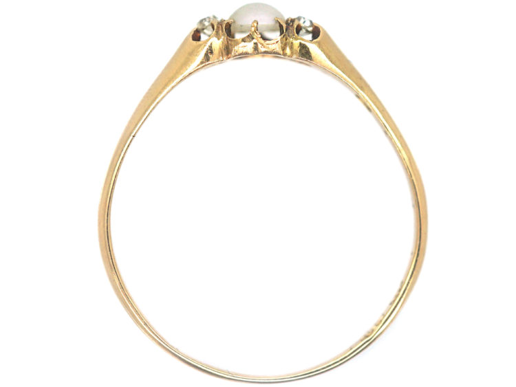 Edwardian 18ct Gold, Natural Split Pearl & Diamond Ring