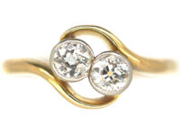 Edwardian 18ct Gold & Platinum, Two Stone Diamond Crossover Ring