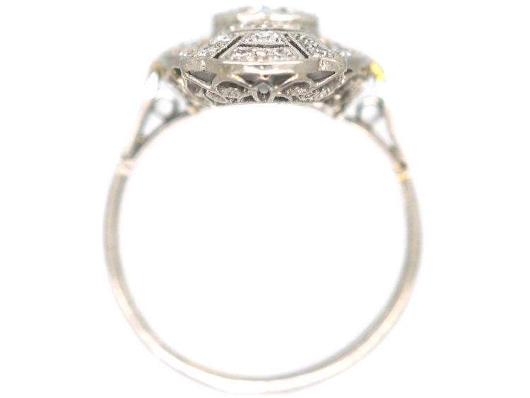 Art Deco Platinum & Diamond Oval Geometric Style Ring