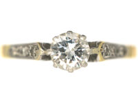 22ct Gold & Platinum Diamond Solitaire Ring with Diamond Set Shoulders
