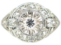 French Art Deco Platinum & Diamond Cluster Ring