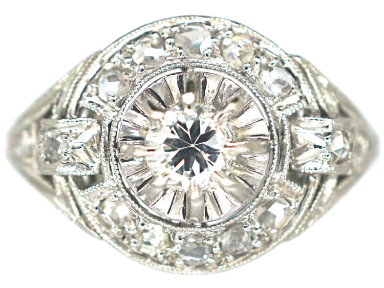 French Art Deco Platinum & Diamond Cluster Ring