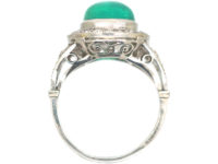 Art Deco Platinum, Cabochon Emerald & Diamond Ring