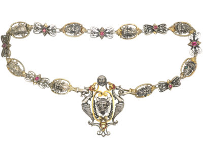 Silver & Silver Gilt, Ruby & Natural Split Pearl Renaissance Revival Necklace