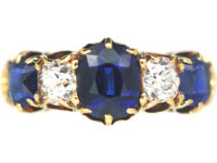 Victorian 18ct Gold Sapphire & Diamond Five Stone Ring