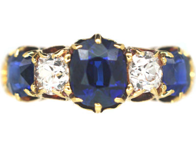 Victorian 18ct Gold Sapphire & Diamond Five Stone Ring