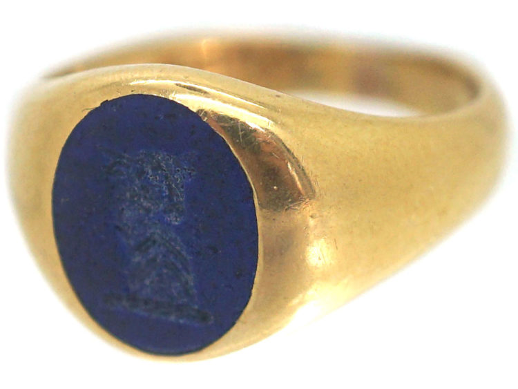 Edwardian 18ct Gold & Lapis Lazuli Signet Ring of a Bull