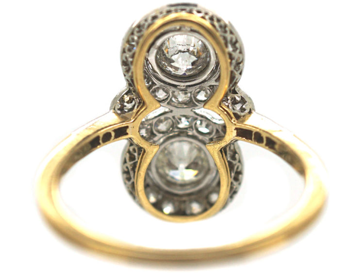 Edwardian 18ct Gold & Platinum Double Cluster Diamond Ring