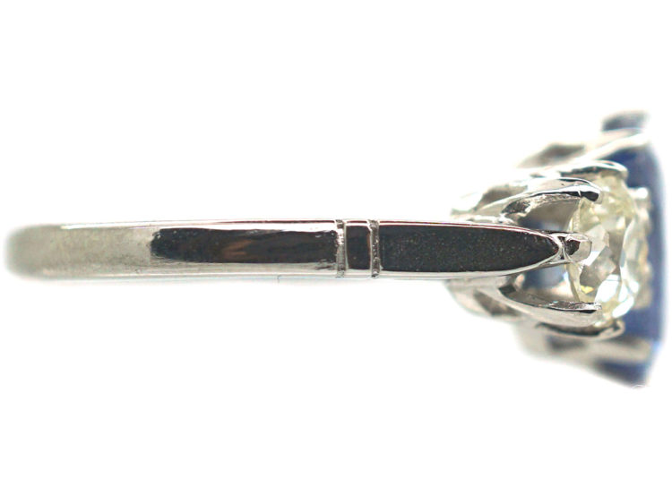 18ct White Gold & Platinum, Sapphire & Diamond Three Stone Ring