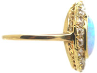 Edwardian 18ct Gold, Opal & Diamond Navette Shaped Ring