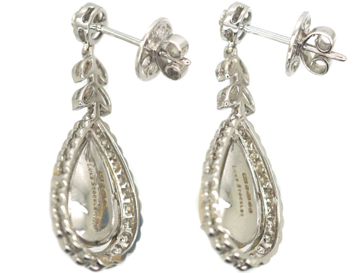 18ct White Gold Opal & Diamond Drop Earrings by Luke Stockley