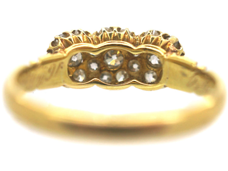 Edwardian 18ct Gold Diamond Triple Cluster Ring