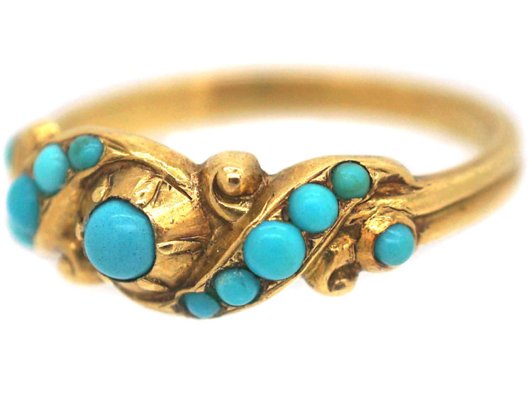 Early Victorian 18ct Gold & Turquoise Forget Me Not Ring