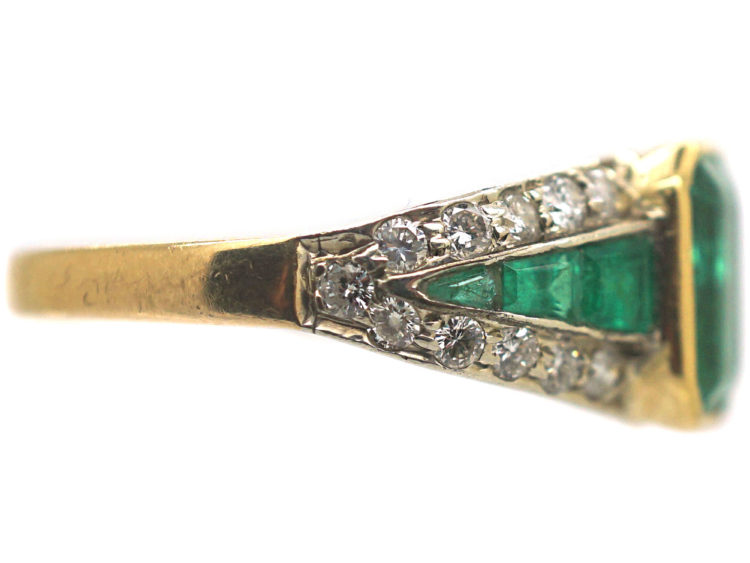 Retro 18ct Gold Emerald & Diamond Ring