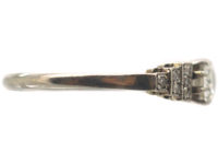Art Deco 18ct White Gold & Platinum Diamond Solitaire Ring with Step Cut Shoulders