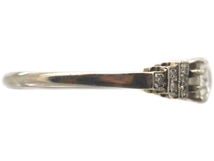 Art Deco 18ct White Gold & Platinum Diamond Solitaire Ring with Step Cut Shoulders