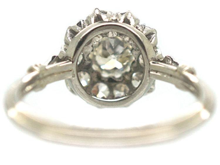 Edwardian Platinum & Diamond Cluster Ring with Diamond Set Shoulders