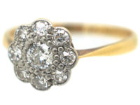 Edwardian 18ct Gold & Platinum Diamond Daisy Cluster Ring