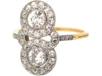 Edwardian 18ct Gold & Platinum Double Cluster Diamond Ring