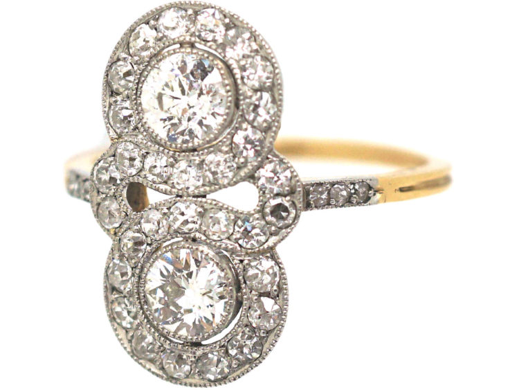 Edwardian 18ct Gold & Platinum Double Cluster Diamond Ring