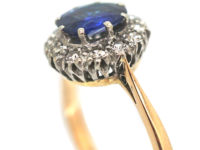 Art Deco 18ct Gold & Platinum, Sapphire & Diamond Oval Cluster Ring