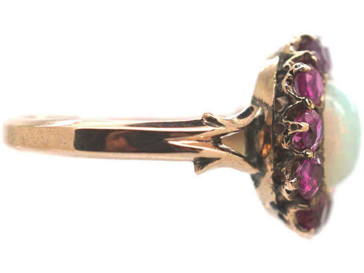 Edwardian 14ct Gold Opal & Ruby Cluster Ring