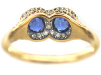 Edwardian 18ct Gold Double Cluster Sapphire & Diamond Ring