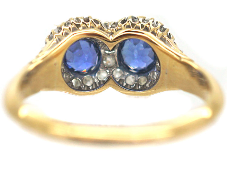 Edwardian 18ct Gold Double Cluster Sapphire & Diamond Ring