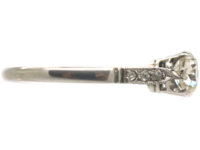 Art Deco Platinum & Diamond Solitaire Ring with Diamond Set Shoulders
