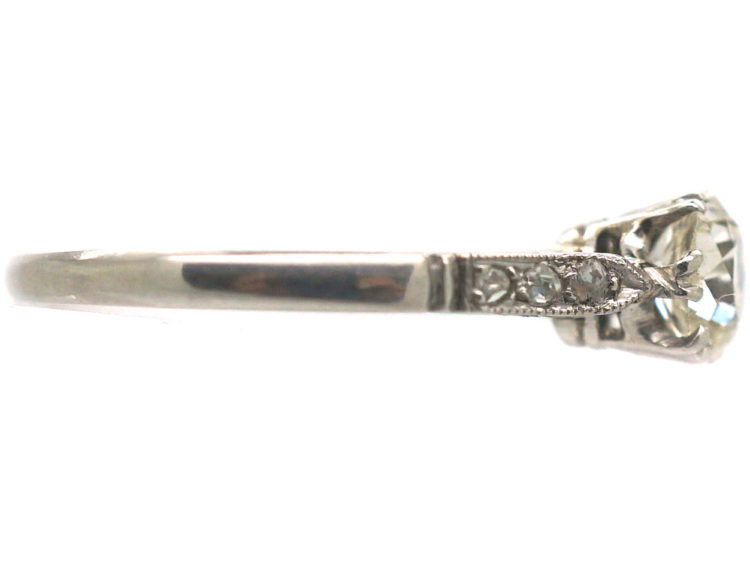 Art Deco Platinum & Diamond Solitaire Ring with Diamond Set Shoulders