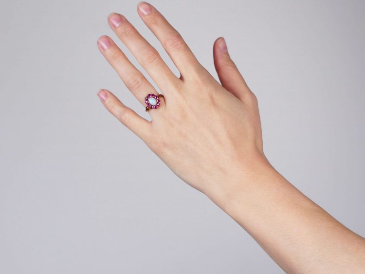 Edwardian 14ct Gold Opal & Ruby Cluster Ring