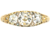 Victorian 18ct Gold Three Stone Diamond Carved Half Hoop Ring