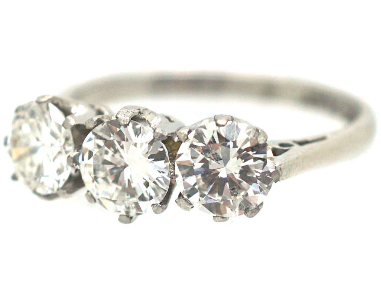 Art Deco 18ct White Gold & Platinum Three Stone Diamond Ring