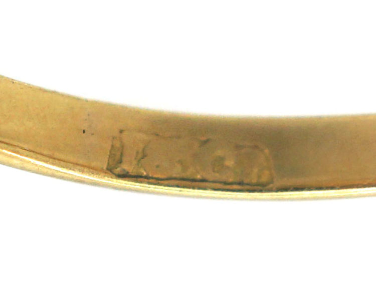 Victorian 18ct Gold Three Stone Diamond Carved Half Hoop Ring