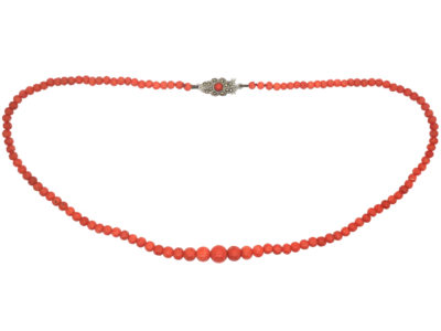 Coral Bead Necklace with Silver & Coral Clasp