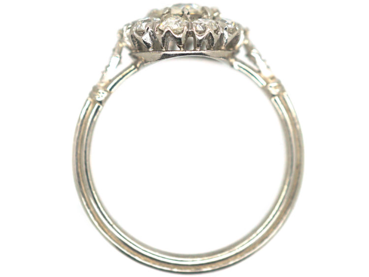 Edwardian Platinum & Diamond Cluster Ring with Diamond Set Shoulders