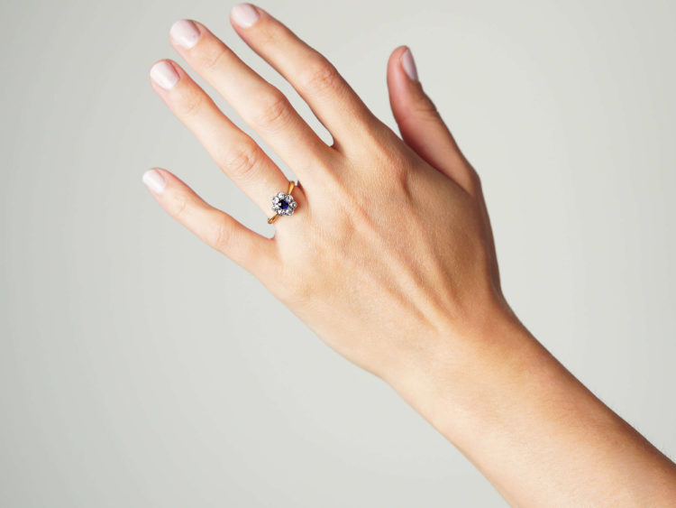 Edwardian 18ct Gold & Platinum, Sapphire & Diamond Oval Cluster Ring