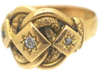Edwardian 18ct Gold Knot Ring set with Three Diamonds