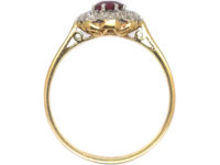 Edwardian 18ct Gold & Platinum Ruby & Diamond Cluster Ring