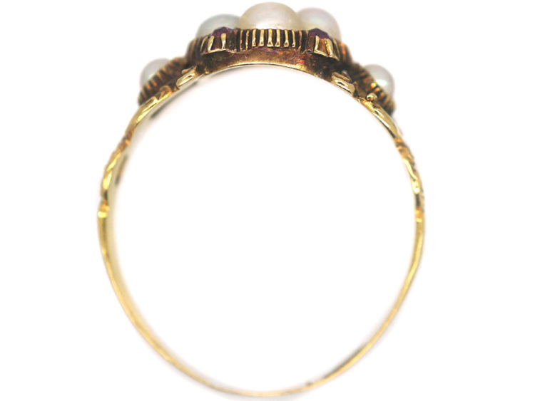 Georgian 15ct Gold, Natural Split Pearl & Ruby Cluster Ring