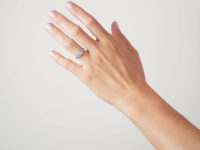 Art Deco 18ct White Gold & Platinum Diamond Set Square Ring with Diamond Set Triangular Shoulders
