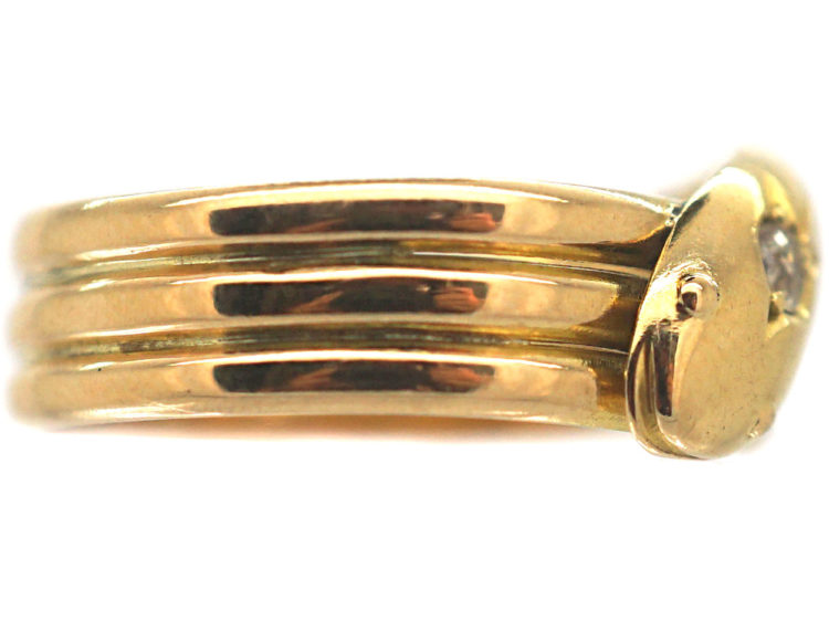 Edwardian 18ct Gold Snake Ring set with a Diamond