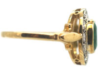18ct Gold, Emerald & Diamond Oval Cluster Ring