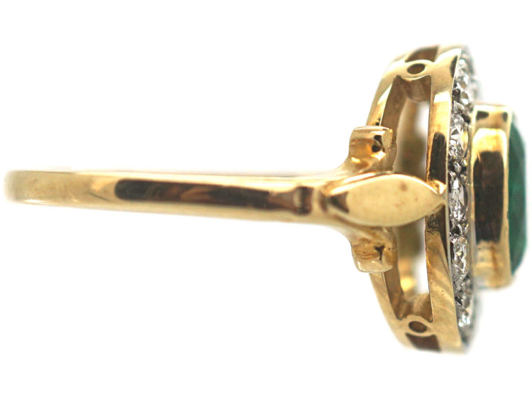 18ct Gold, Emerald & Diamond Oval Cluster Ring