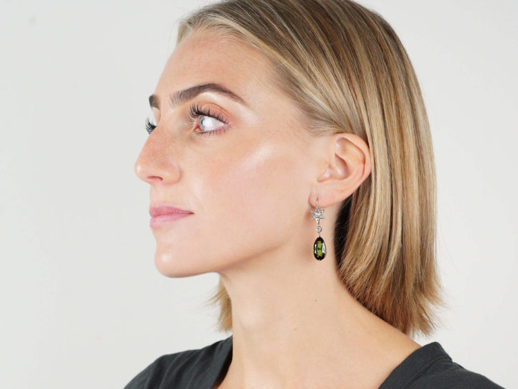 Victorian Green Tourmaline & Diamond Drop Earrings