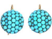 Victorian 15ct Gold Pave Set Forget Me Not Turquoise Round Earrings