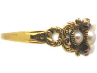 Georgian 15ct Gold, Natural Split Pearl & Ruby Cluster Ring