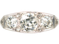 Art Deco 18ct Gold & Platinum Diamond Three Stone Ring